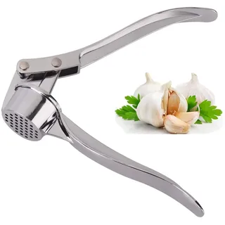 Jsdoin Knoblauchpresse, Knoblauchschneider Garlic Press, Knoblauch Crusher Praktischer Küchenhelfer Spülmaschinenfest Robust, Zink, Silber