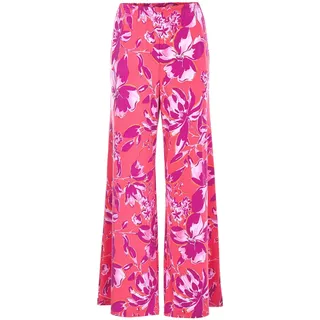 2-in-1-Hose GOLDNER "Kurzgröße Palazzo-Hose mit sommerlichem Druck", Damen, Gr. 22, K-Gr, pink (pink, mandarine, geblümt), Obermaterial: 95% Polyester PES. 5% Elasthan EL., normal, Hosen 2-in-1-Hose, farbenfroher Blumendruck