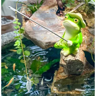 Yarteim Miniteich Deko Angeln Figur,Gartendeko für Draußen Wetterfest,Frosch Teich Deko Garten,Teichdeko für Draußen Angler Frosch Figuren,Frösche Gartenfiguren Harz Statue für Blumentopf Hof