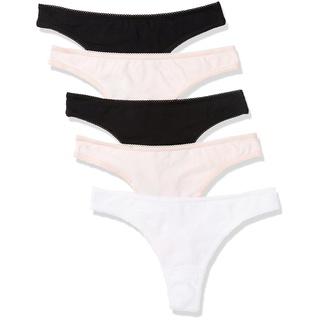 Iris & Lilly Damen Tanga-Unterwäsche Baumwolle, 5er-Pack, Schwarz/Blassrosa/Weiß, 38