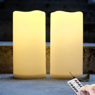 NONNO&ZGF 10cm X 20cm Outdoor Groß LED im Freien Wasserdichte Kerzen, Batteriebetriebene Plastikkerze mit Fernbedienung/Timer-Funktion (Warmweißes Licht) - 2er-Set