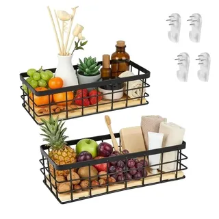 Drahtkorb, Obstkorb, Metallkorb,Aufbewahrungskörbe, Geeignet für Wohnzimmer, Küche und Bad,Schwarz, 25x10x7.5cm, 2 Stück