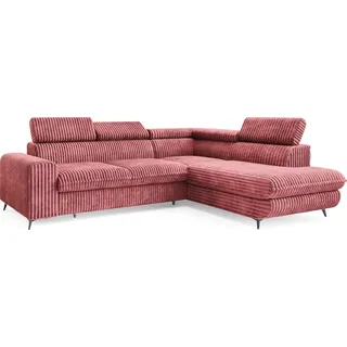 masseno Eckcouch Polyester mit Schlaffunktion L-Form 2-Sitzer Rosa