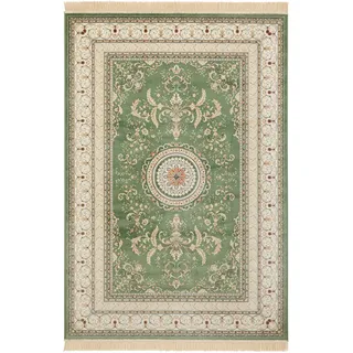 Nouristan Naveh Orient Teppich – Wohnzimmerteppich Orientalisch Kurzflor mit Fransen Vintage Orientalischer Samt-Teppich für Esszimmer, Wohnzimmer, Schlafzimmer – Grün, 195x300cm