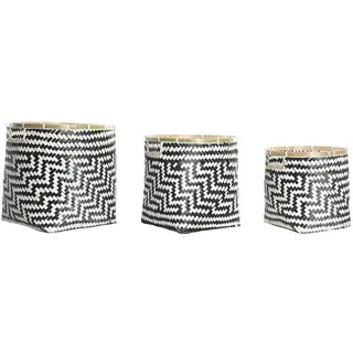 DKD Home Decor Korb-Set, Weiß und Schwarz, Natur, aus Bambus, 40 x 40 x 39 cm