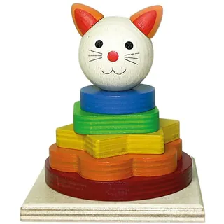 Hess Holzspielzeug 14853 - Stapelturm Katze aus Holz, 9 x 9 x 10,5 cm, bunt