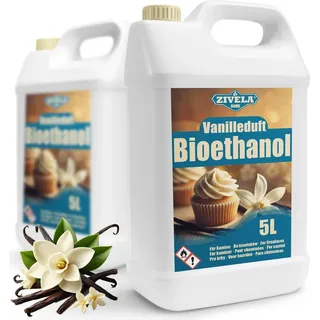Bioethanol 96,6% 10L | Alkohol Vanilleduft 96,6% 2x5L | Bioethanol für Kamin, Tischkamin, Bioethanol Kamin | Bioethanol Vanilleduft | Saubere Verbrennung, ohne Rauch, lebendige und stabile Flamme