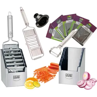 Gigant 4-fach Gemüsehobel Super Megaset mit Multi-Box 5 weiteren Einsätzen und Sparschäler Edelstahl