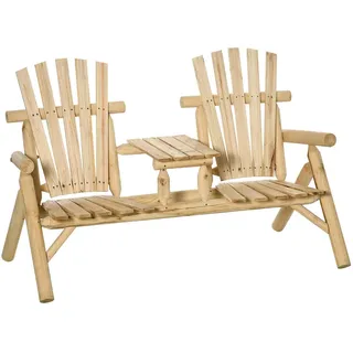 Outsunny Gartenbank mit Tisch, Massivholz, Natur, 157 x 88 x 103 cm , Naturfarben , Holz , 157x103x88 cm , Gartenmöbel, Gartenbänke