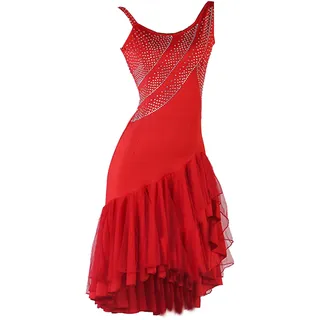 Yhsgscr Damen Latein Tanzkleid Mit Hosenträgern Salsa Trainingsoutfit Mit Strass Tango Kleidung Für Ballsaal Plissee Swing Röcke Für Rumba Und Samba