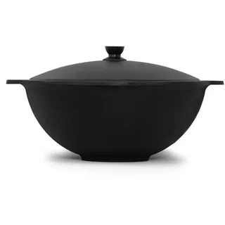 4big.fun Kazan aus Gusseisen 8 L mit Aluminium Deckel flacher Boden Usbek Schwenktopf NAMANGAN Kasan Uzbekisch Asia WOK Gusseisentopf Grillwok