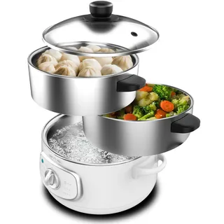 Cecotec Elektrischer Dampfgarer Vapovita Steelpot Weiß. Leistung 1300W, Edelstahlbehälter, 10L, einstellbare Zeit, automatische Abschaltung, einfache Reinigung, spezieller Deckel, gesundes Kochen