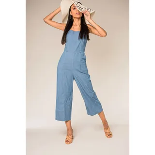 Damen Leichter Sommer Jumpsuit Denim Overall Latzhose | 42 - Blau