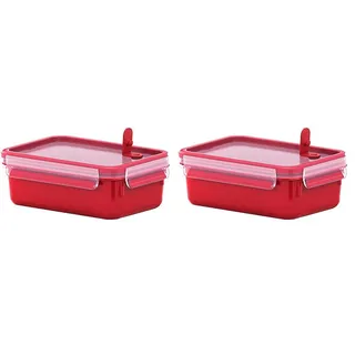 Emsa Mikrowellendose Clip & Micro 517773 | Mikrowellenventil | 1,0 L | Lunchbox | Integrierte Maßeinteilung | Made In Germany | Rot/Transparent (Packung mit 2)