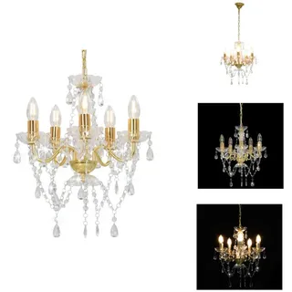 vidaXL Kronleuchter mit Perlen Golden Rund 5×E14 -  Lampen - Gold