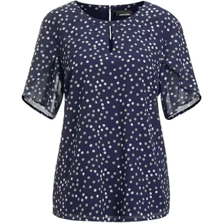 Kurzarmbluse GOLDNER "Kurzgröße Chiffonbluse Damen mit Tupfen-Alloverprint und Rundhalsausschnitt", Damen, Gr. 20, blau (marine, gemustert), Obermaterial: 100% Polyester PES., gerade, Gerade, Blusen Kurzarmbluse, Tupfen-Druck