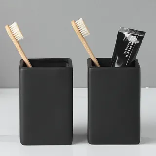 Zahnputzbecher Keramik Set, Quadratisch Zahnbürstenhalter für Elektrische Zahnbürste Zahnbürste und Zahnpasta, Kinder Toothbrush Holder, Zahnbürsten Badezimmer Organizer schwarz