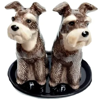 Salz und Pfefferstreuer Tiere Schnauzer Hunde Geschenk Geschirr Set Keramik 3 teilig ca 13 x 10 cm