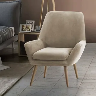 Talamo Italia - Annarita-Sessel, Designer-Loungesessel, 100 % Made in Italy, Relaxsessel aus gepolstertem Stoff, 80 x 70 x 95 cm, Beige
