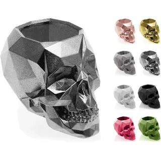 CONCRETTE Blumentopf Blumenkübel Zement-Pflanzkübel Übertopf aus Beton Skull Low-Poly Ø 5 cm Steel/Stahl