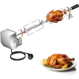 GJCrafts Drehspieß für Gasgrill, 360°automatischer Drehspießgrill mit 120V-4W Motor, 13-17Zoll-Spießstange,4 Fleischgabeln, kompletten Halterungen und Befestigungsschrauben für Campinggrills im Garten