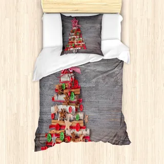 ABAKUHAUS Weihnachten Mantele, Baum Bottons Stern, Milbensicher Allergiker geeignet mit Kissenbezügen, 135 cm x 200 cm - 80 x 80 cm, Mehrfarbig
