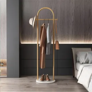HKaikzo Goldene Garderobe, moderner Kleiderständer mit Marmorsockel, robuste Kleiderständer, freistehend, zum Aufhängen von Kleidung, Mützen, Schals, Schuhen, 50 cm Breite