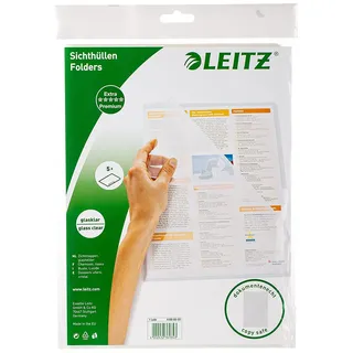 Leitz Premium Sichthüllen-Set, 5 Stück, A4 Format, Farblos mit glänzender Oberfläche, 0,15 mm PVC-Hartfolie, Dokumentenecht, 41006003