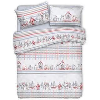 ‎PENSIERI DELICATI Bettwäsche-Set für Doppelbett, 100% Baumwolle, komplett mit 250 x 200 cm und 2 Kissenbezügen 52 x 82 cm, hergestellt in Italien, maschinenwaschbar bei 40 °C, Motiv: rote Eulen