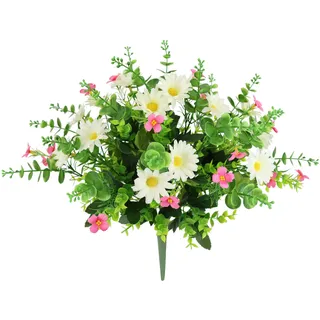 Flair Flower Kunstblumenstrauß Blüten Eukalyptus Blumensträuße Seidenblumen Kunstblumen Dekoblumen Bouquet Strauß Blumenstrauß Hochzeit Haus Tischdeko, Margeriten