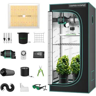 Mars Hydro Growzelt Komplettset TS1000 Led Grow Lampe 150W 80x80x160cm Grow Tent 1680D hohe reflektierende Mylar mit 4" Ventilation System mit Temperatur-Feuchtigkeits-Controller, 6“ Clip Fan