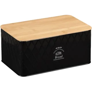 KESPER Brotbox, 28 x 18 x 13 cm, Praktischer Brotkasten aus Metall und Bambus, Farbe: schwarz