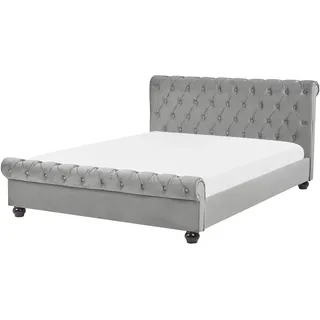 Beliani Bett 160/200cm Hellgrau Avallon - Textil , 160x200 cm , Schlafzimmer, Betten