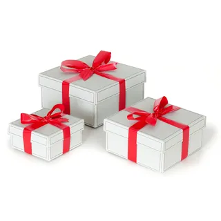 Lavatelli, 3er-Set Geschenkboxen: Schick & Praktisch, mit Schleifenband und Seidenpapier, Einfacher Aufbau, Wiederverwendbar, Ideal für Geburtstage, Weihnachten, Jahrestage, Weiß, Größen S+M+L
