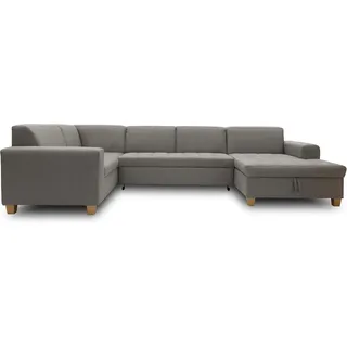 DOMO. collection Wohnlandschaft Sugar, Sofa Schlaffunktion, Couch, Polstergarnitur, Moderne U-Form, 162 x 333 x 199 cm, hellgrau