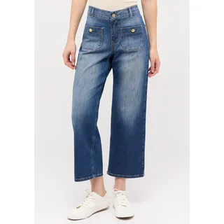 7/8-Jeans ANGELS "LINN SMART", Damen, Gr. 34, Länge 26, mid blau dirty used, Denim/Jeans, Obermaterial: 79% Baumwolle, 19% Polyester, 2% Elasthan, relaxed fit 7/8-Länge, Jeans 7/8-Jeans, Culotte-Design, Relaxed Fit, aus weicher Baumwollmischung