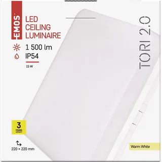 EMOS LED-Deckenleuchte TORI, wasserdichte 15 W Badlampe für Außen und Innen, 1500 lm quadratische Flurlampe/Badezimmerlampe, warmweiß 3000K, Deckenlampe für Flur, Bad, Küche, 22cm