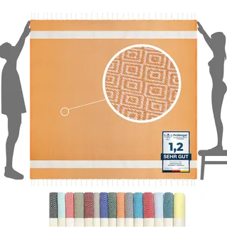 furora Holiday Strandtuch XXL 200x200 cm: Baumwolle, leicht dünn | Picknickdecke Stranddecke + Strandhandtuch Groß, Hamamtuch Saunatuch Damen Herren, Beach Towel Cotton Strandlaken, Urlaub Must Have