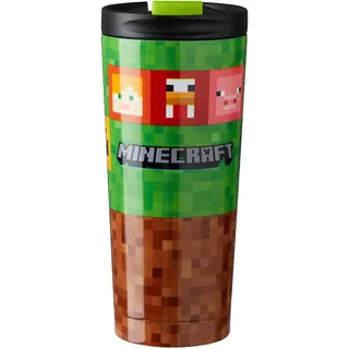 Get Trend Minecraft Thermobecher Edelstahl mit Klapp Deckel, 425ml, Isolierte Trinkflasche Thermo, für Heiß- & Kaltgetränke, Kaffeebecher to go (Multi Minecraft)