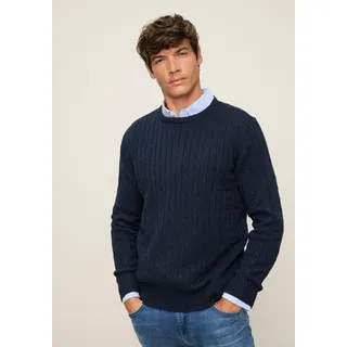 Rundhalspullover MAN'S WORLD "Neue Kollektion Highlight allover Zopfmuster", Herren, Gr. XL (56/58), blau (dunkelblau), Strick, Obermaterial: 100% Polyacryl, Zopfmuster, regular fit, Rundhals, Rippbündchen, Pullover Rundhalspullover, weicher Griff, Perfekt für die kältere Jahreszeit