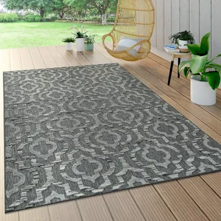 Paco Home Outdoor Teppich Wetterfest Wohnzimmer Balkon Küche Orientalisch Ornament Skandinavisch Geometrisches Muster 3D Effekt Modern, Grösse:60x100 cm, Farbe:Grau 3