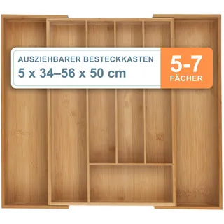 Relaxdays Besteckkasten ausziehbar 6 x 34-56 x 50 cm Holz Braun