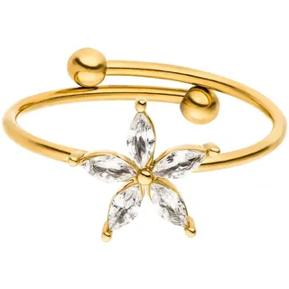 Purelei® Bright Spring Ring, Wasserfester Damenring aus langlebigem Edelstahl mit Blüte aus Zirkoniasteinen, Verstellbare Ringe von Größe 50 bis 60, Modeschmuck für deinen Look (50-55, Gold)