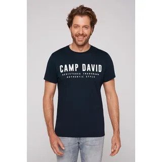 CAMP DAVID T-Shirt mit Logo-Print auf der Vorderseite, blau