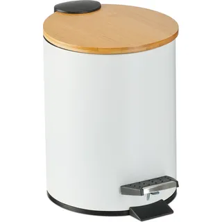 relaxdays Bad Mülleimer 3 l mit Bambusdeckel - Weiß