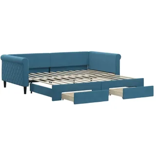 vidaXL Tagesbett Ausziehbar mit Schubladen Blau 100x200 cm Samt - Blau