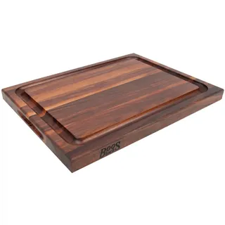 Boos Block Schneidebrett mit Saftrille XXL – 46 x 31 x 4 cm – Walnussholz Brett mit Griff – Edles Küchenbrett für Fleisch, Gemüse & Brot – Profi-Holzschneidebrett