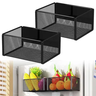 Chingcoo Magnetregal Küchenorganizer, Regal Magnetisch Gewürzregal, Magnetisch Regal Kühlschrank Waschmaschine Magnetregal, Hängeregal für Kühlschrank Magnet (2, Schwarz (15.7cm))