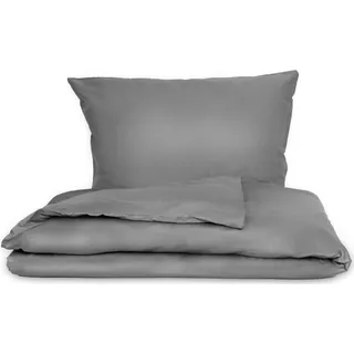Französische Satinbettwäsche dunkelgrau, Reißverschluss – 140 x 220, 70 x 90 cm - Grau