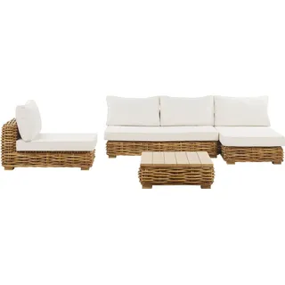Beliani Lounge Set 4-Sitzer Rattan braun/weiß